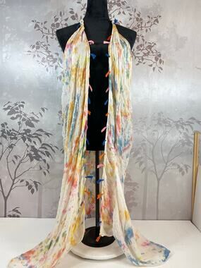 Katydid Tie Dye Halter Duster Kimono Beach Coverup One Size Tassel Lightweight